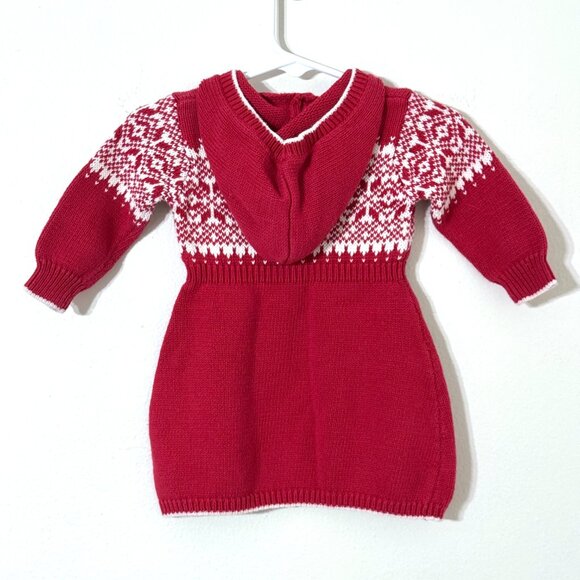 Vtg Ralph Lauren Baby Cotton Fair Isle Sweater Dress Hooded Holiday Christmas - Picture 5 of 12